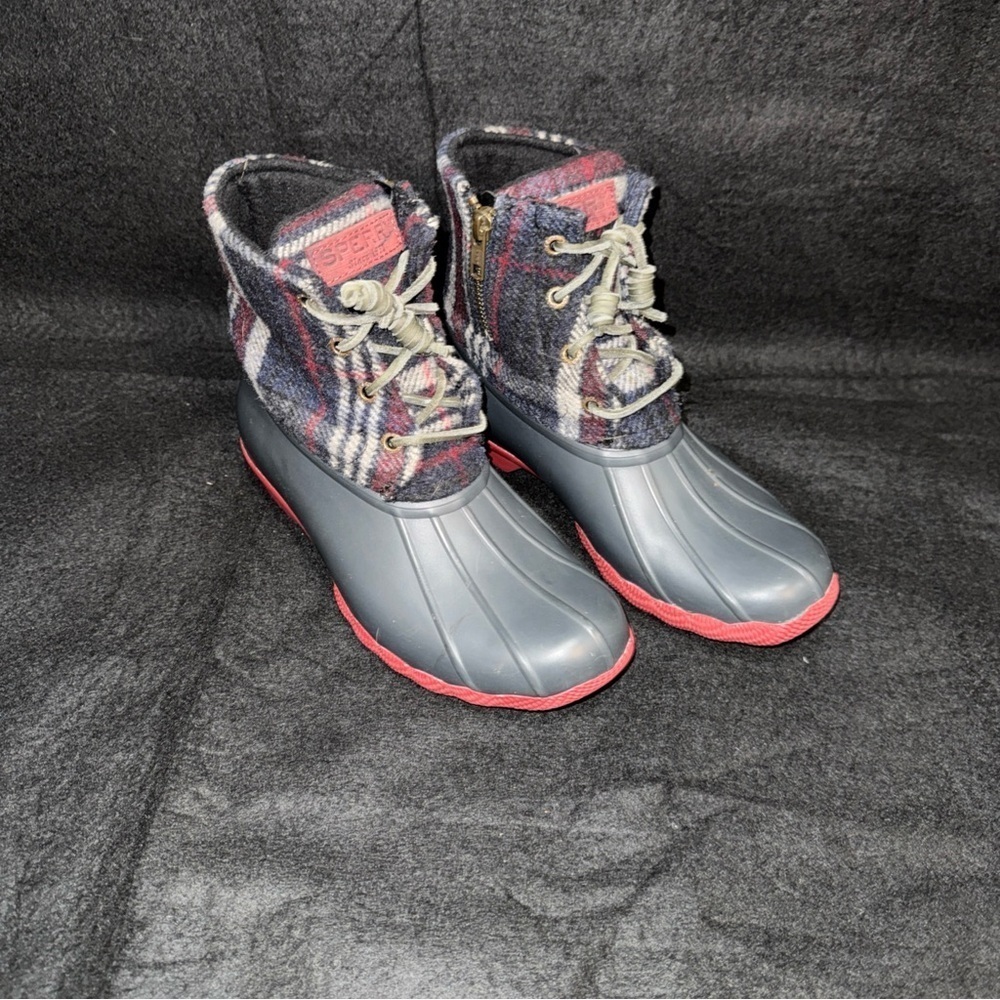 Sperry Womens Sz 6 Navy Plaid Waterproof Saltwater Duck Boots Style STS9716 Rain - Picture 2 of 9